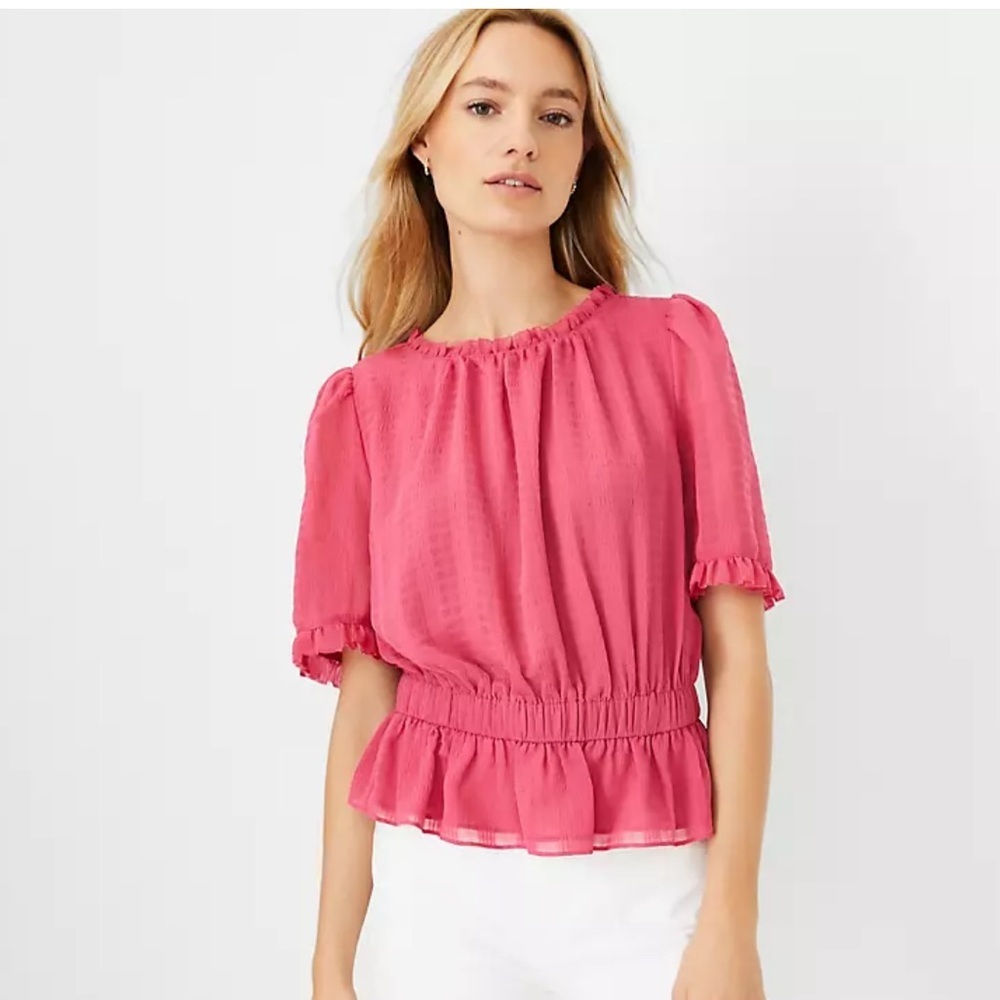 Ann Taylor pink Ruffle Neck Peplum Top size XL